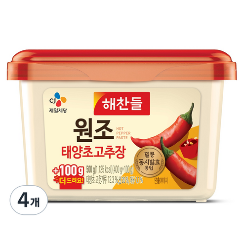 해찬들 원조 태양초 고추장, 500g, 4개
