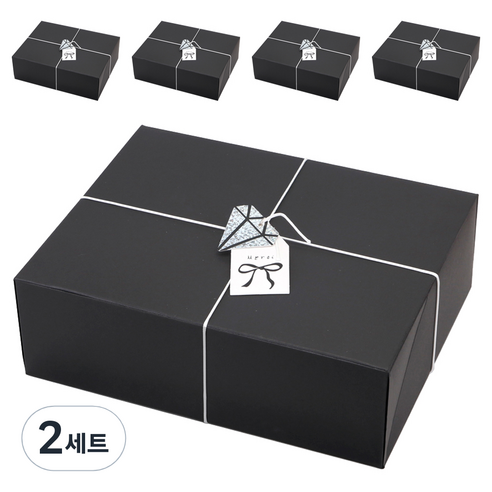 인디케이 패키지 상자 대 5p + 완충재 5p + 왁스끈 + 스티커 2종 x 5p + 텍 2종 x 5p 세트, 블랙(상자), 2세트