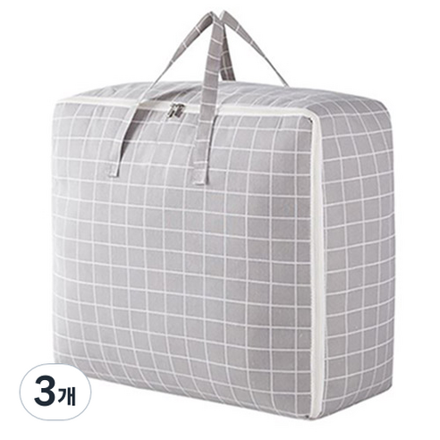 해강 패브릭 이불 정리가방 특대형, 체크, 3개
