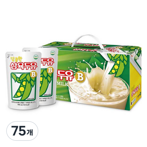 삼육두유 달콤한 B 파우치 두유, 75개, 190ml