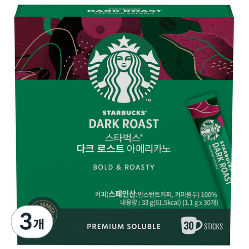 스타벅스 다크 로스트 아메리카노, 1.1g, 30개입, 3개