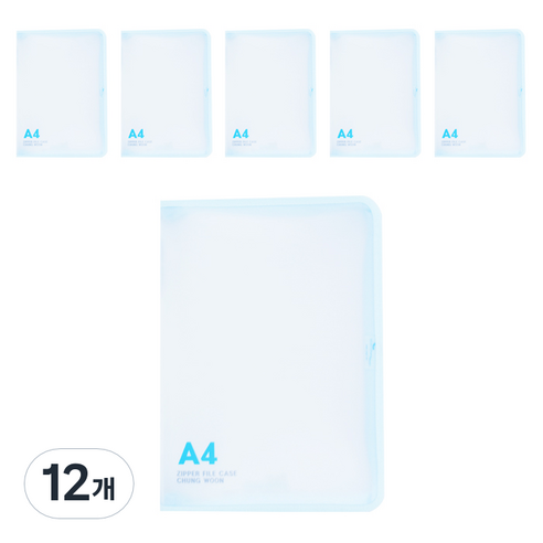 에코청운 PP 뉴 칼라 지퍼 화일 A4, 하늘, 12개
