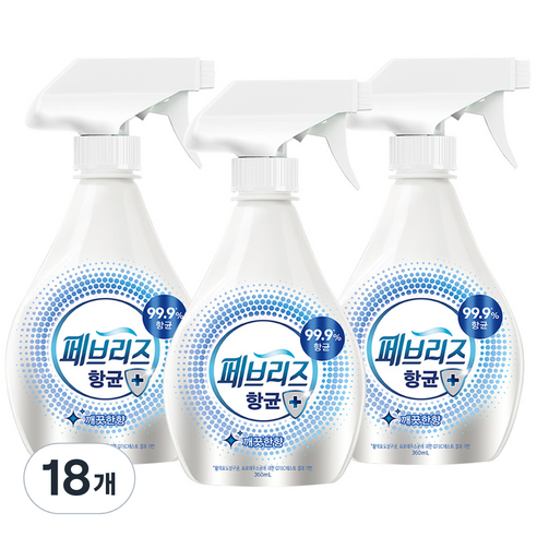 페브리즈 항균플러스 섬유탈취제 깨끗한향 본품, 360ml, 18개
