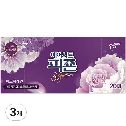 피죤 에어시트 리치퍼퓸 시트형 섬유유연제 미스틱 레인 본품 20p, 3개, 20매
