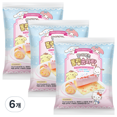 산리오캐릭터즈 말아먹는 롤링 솜사탕, 18g, 6개