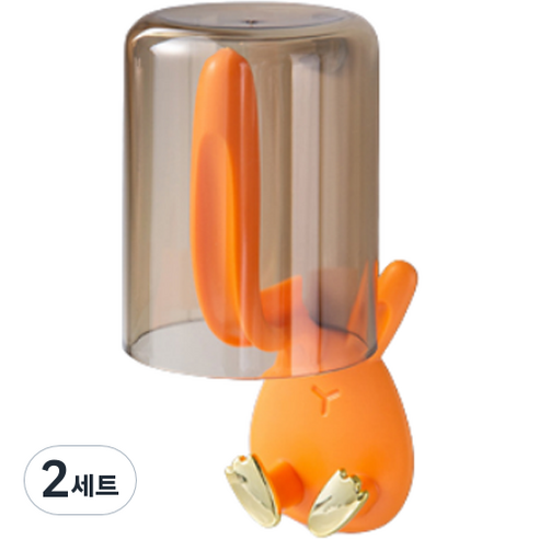 제이엠투 벽걸이 칫솔꽂이 + 컵 세트, 오렌지, 2세트