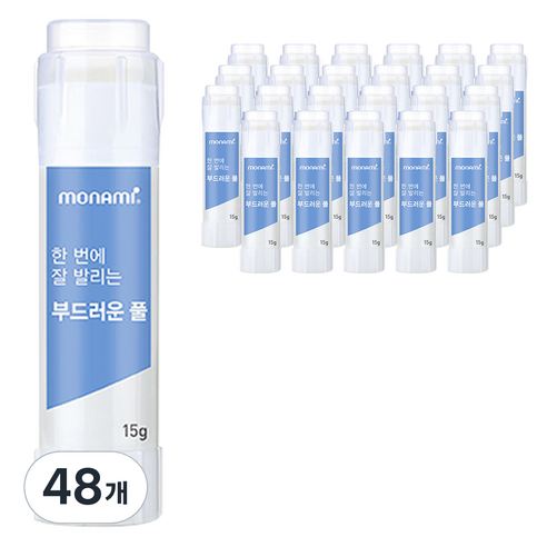 모나미 한 번에 잘 발리는 부드러운 풀, 15g, 48개