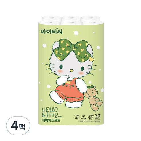 아이티씨 헬로키티 네이처 소프트 4겹 화장지 20m, 4팩, 30롤