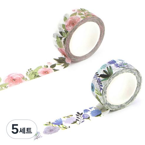 라이프포인트 내츄럴 일러스트 마스킹 테이프 05보라별꽃 세트, 05보라별꽃, 11동백나무, 5세트