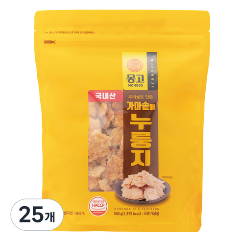 몽고식품 우리쌀 가마솥 누룽지, 500g, 25개