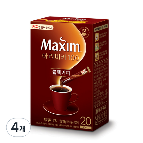 맥심 아라비카100 블랙커피, 0.9g, 20개입, 4개