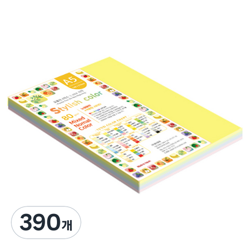 종이문화 스타일리쉬 얇은 혼합색지 80g No 02 SN Tone, 390개, A5