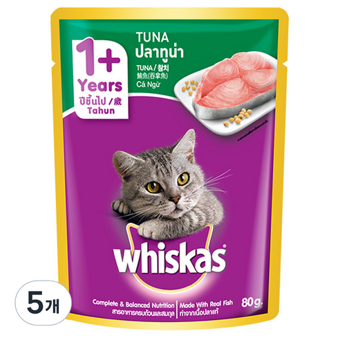 위스카스 고양이 테이스티믹스 습식사료, 참치, 80g, 5개