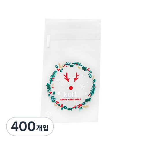 이홈베이킹 크리스마스 접착봉투 루돌프 7 x 9, 레드 + 그린 + 금분, 400개입
