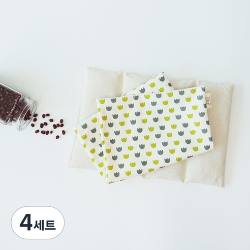 팥앤찜 휴대용 현미 복부찜질팩 + 커버 초록튤립 세트, 4세트
