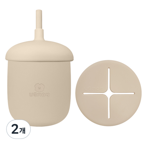 유비맘 유아용 실리콘 몽몽이 스낵 빨대컵 220ml, 초코, 2개