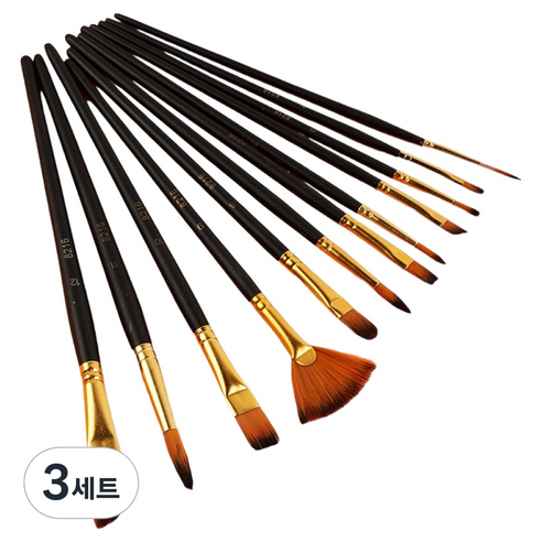 데비아트 수채화 고품질 붓 12종 세트 블랙, 3세트