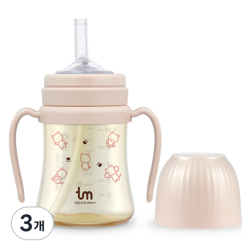 토비앤몰리 유아용 PPSU 몰리 빨대컵 180ml, 3개, 핑크