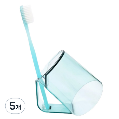 쏠트홍 거꾸로 물빠짐 양치컵 칫솔 거치대, 그린투명, 5개