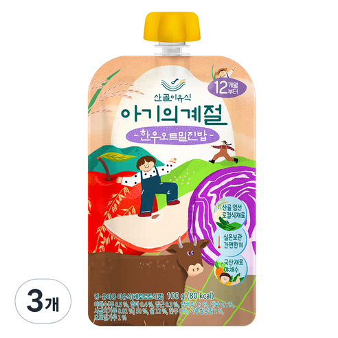 에코맘의산골이유식 유아용 아기의 계절 완료기 한우오트밀진밥, 3개, 100g
