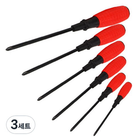 OON 고무자루 십자 드라이버 6종 세트, 3세트