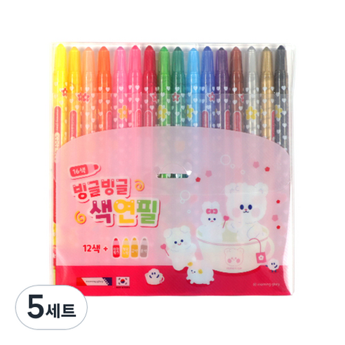 모닝글로리 빙글빙글 색연필 세트 핑크, 16색, 5세트