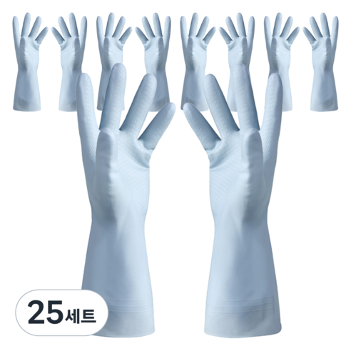 모나홈 예쁘고 편리한 다용도 라텍스 고무장갑 양손착용 세트, 스카이블루, 대(L), 25세트