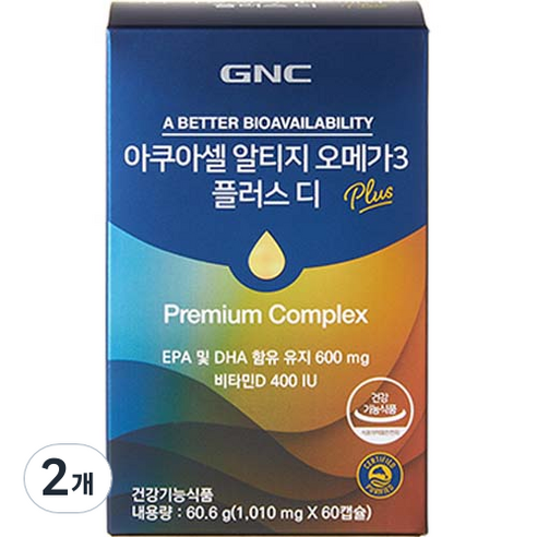 GNC 아쿠아셀 알티지 오메가3 플러스 디 60.6g, 2개, 60정