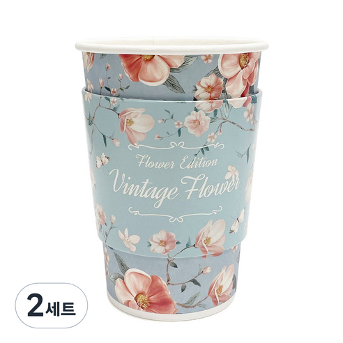 투고팩 빈티지 플라워 종이컵 390ml + 에어홀더 50p 세트, 2세트