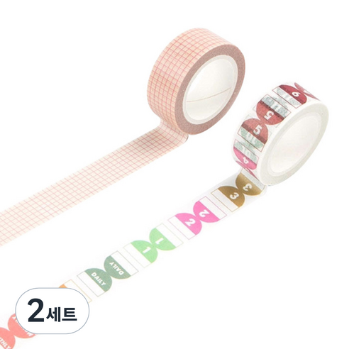 라이프포인트 라이프스타일 디자인마스킹테이프 세트 15 mm x 7 m, 02격자, 07인덱스, 2세트