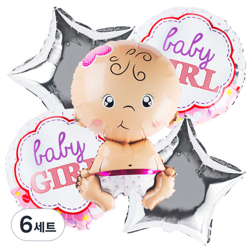 파티팡 원팩 생일은박풍선 웰컴베이비 걸 부케 5p 세트, 혼합색상, 6세트