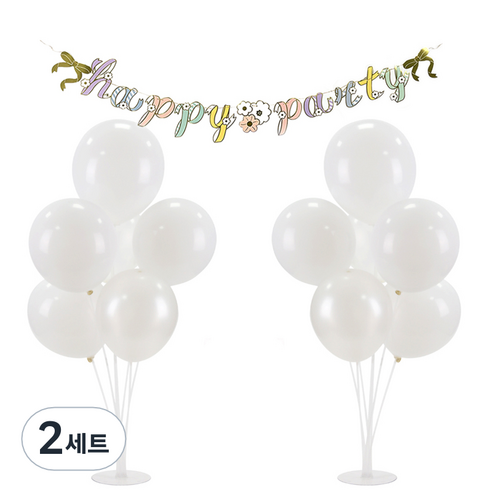 파티 가랜드 풍선스탠드 세트, 화이트 랜덤발송(풍선), 파스텔(가랜드), 2세트