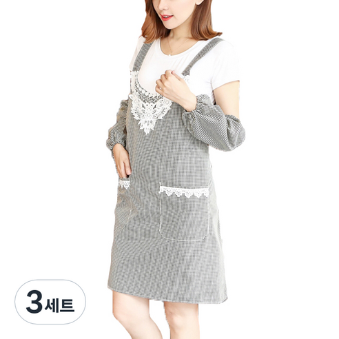 에이홉 간편한 장식 앞치마 + 팔토시, 그린, 3세트