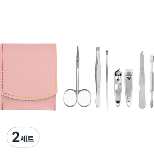 데일리프렌즈 파우치형 손발톱깍이 7종 세트, 핑크, 2세트