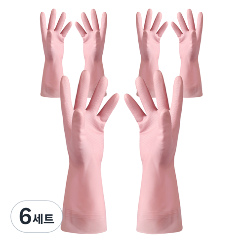 모나홈 예쁘고 편리한 다용도 라텍스 고무장갑 양손착용 세트, 슈가핑크, 대(L), 6세트