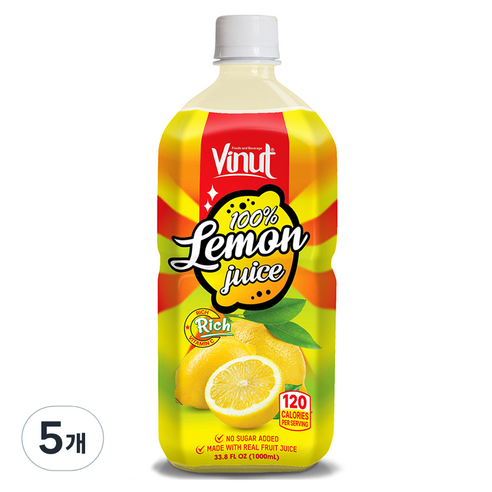 비넛 100% 레몬 주스, 1L, 5개