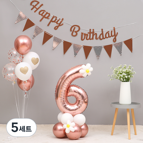 피앤비유니티 대형 숫자 6 가랜드 세트, 혼합색상, 랜덤발송(커링리본), 5세트