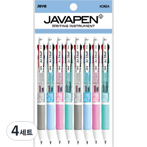 자바펜 제트3볼 다색펜 0.7mm, 하양 + 하늘 + 분홍 + 민트, 4세트