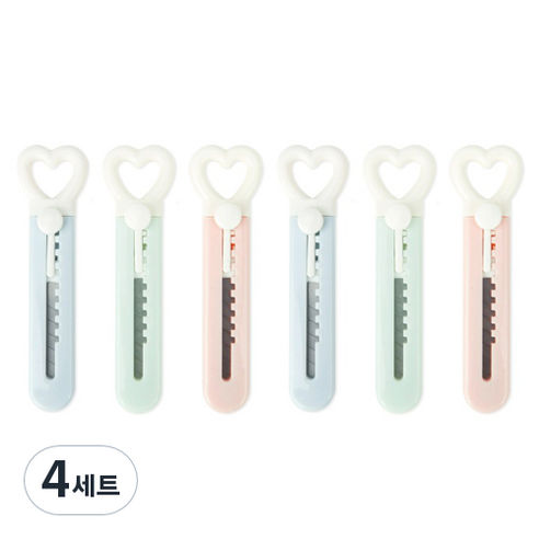 인디케이 하트 손잡이 미니칼 3종 x 2p 세트, 혼합색상, 4세트