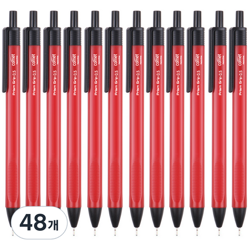 코멧 삼각 그립 중성 젤 펜 0.5mm, 레드, 48개
