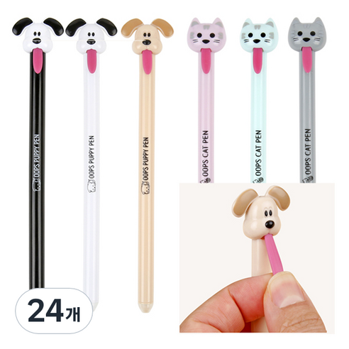 슈퍼쌤 웁스 퍼피 앤 캣 지워지는 볼펜 0.8mm, 랜덤발송, 24개