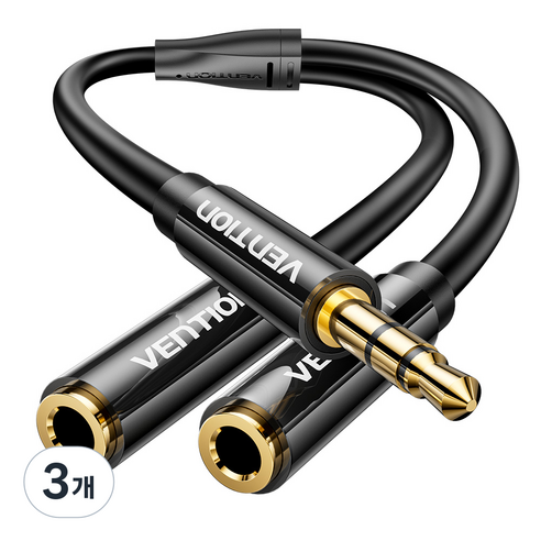 벤션 3.5mm 스테레오 확장 Y형 AUX 케이블, 혼합 색상, 3개