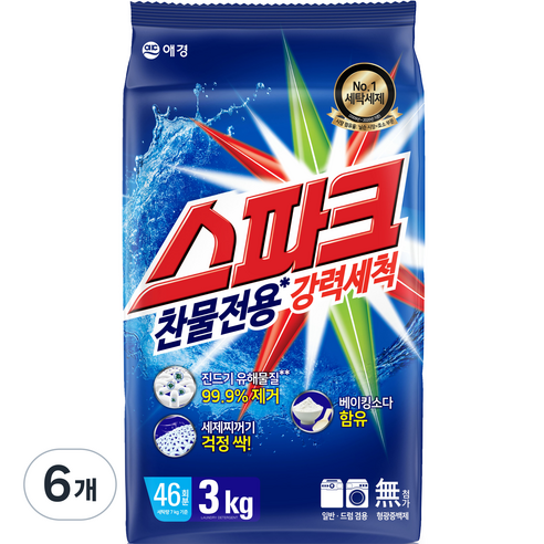 스파크 분말 세탁세제, 3kg, 6개