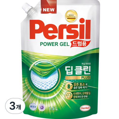 퍼실 딥클린 플러스 파워젤 액상세제 드럼용 리필, 1.5L, 3개