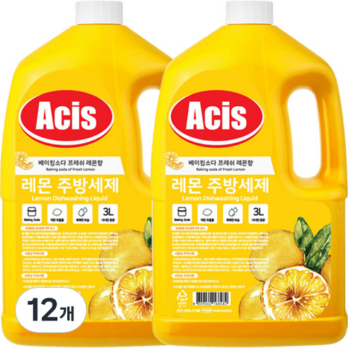 아키스 베이킹소다 프레쉬 레몬 주방세제, 3L, 12개
