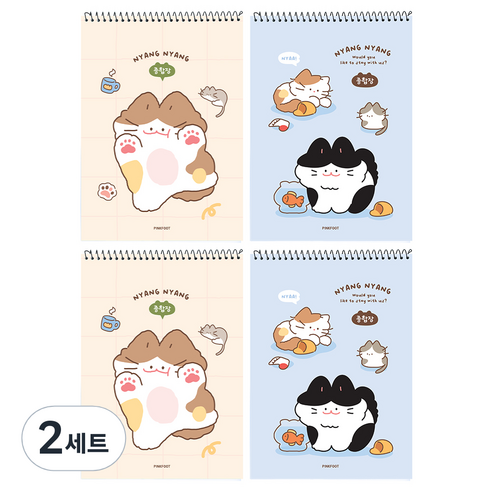 핑크풋 냥냥 종합장 2탄 2종 x 2p 세트, 혼합색상, 2세트