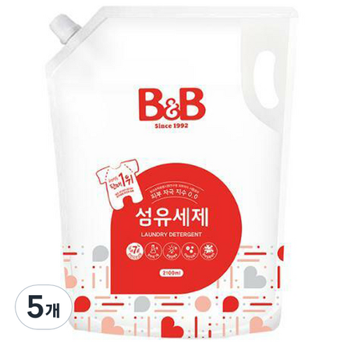 비앤비 섬유세제 리필, 2.1L, 5개