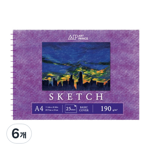 두성 아트프린스 스케치 스프링 스케치북 190g S03, A4, 25매, 6개