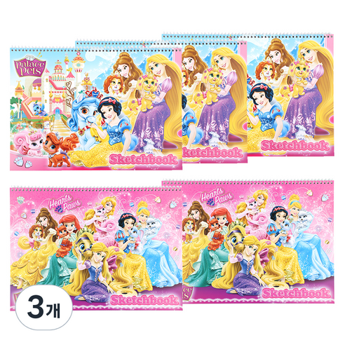 디즈니 프린세스 여아용 매수 많은 스케치북 5p 랜덤 발송, 345 x 250 mm, 14매, 3개