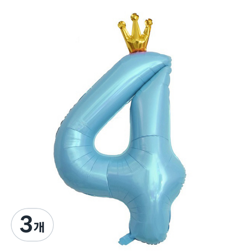 이자벨홈 생일파티 왕관 숫자 풍선 4 초대형, 블루, 3개